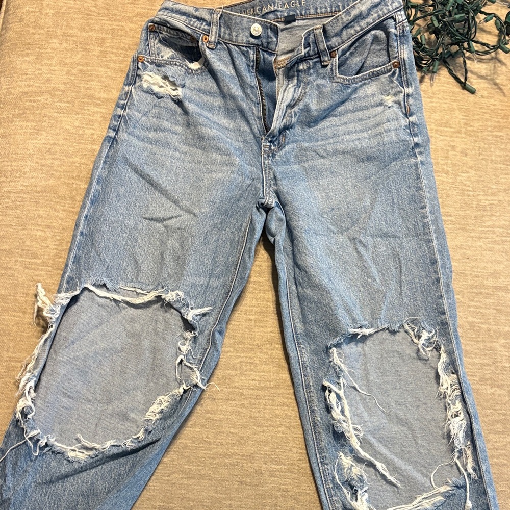 American Eagle Outfitters Women's Ripped Light Blue Boyfriend Jeans